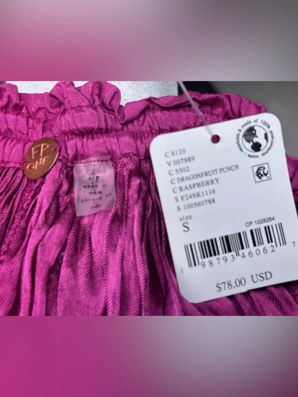 FREE PEOPLE Charm Shine Mini skirt  NWT  SMALL RASPBERRY color❤️